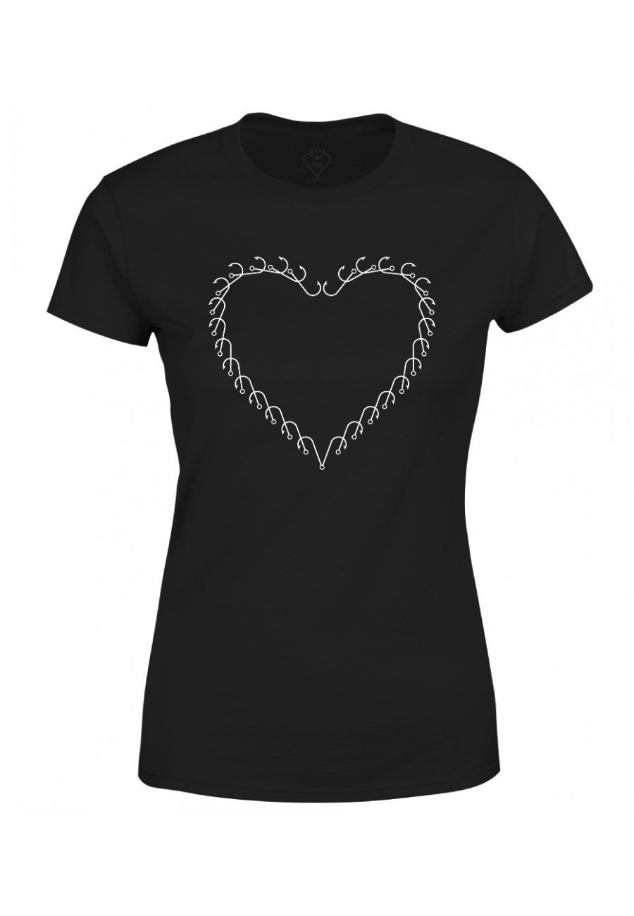 Koszulka damska dla Wędkarza - serce z haczyków